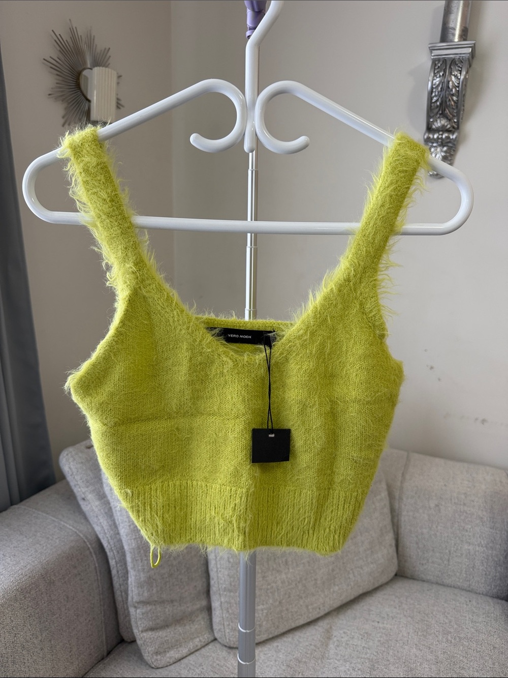 Vero Moda Bright Lime Fuzzy Knit Crop Top
